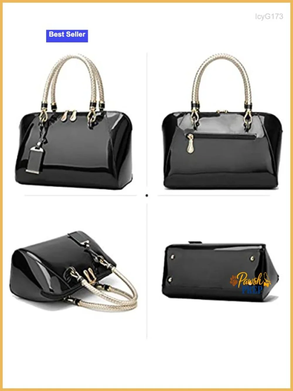 Patent Faux Leather Satchel Handbag Crossbody Shoulder Bag with Top Handle